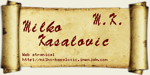 Milko Kasalović vizit kartica